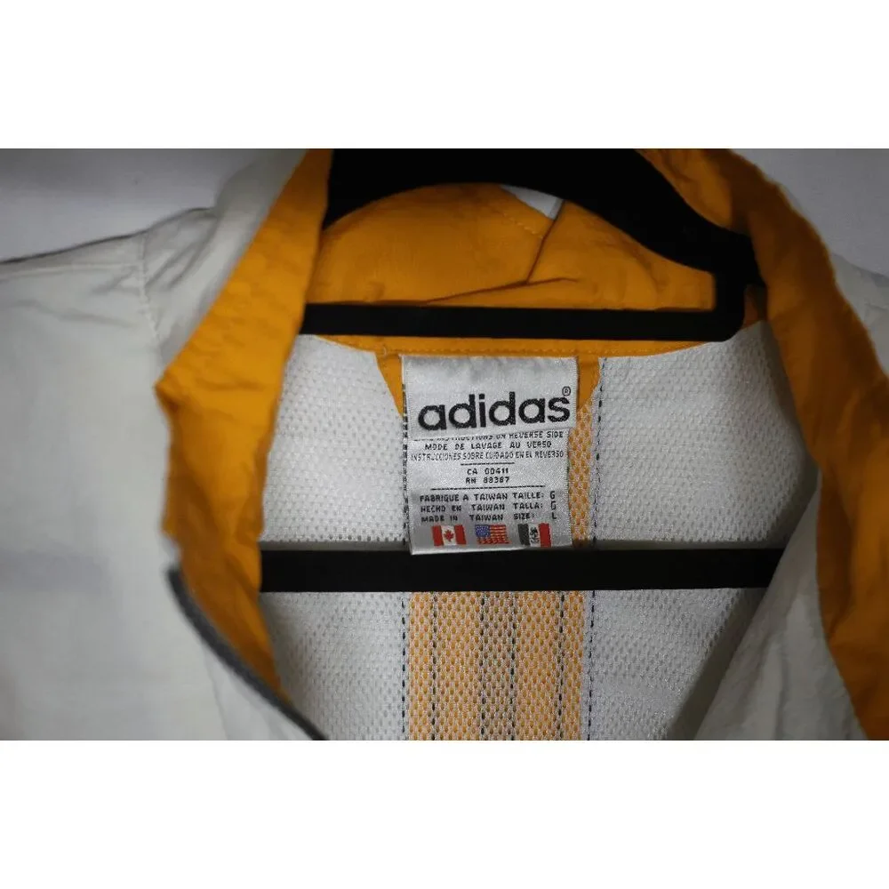 Vintage Adidas Windbreaker Jacket White & Yellow Stripe Logo Large